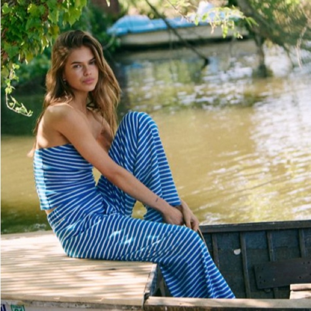 Free People Sailor Tube Set in blue and white